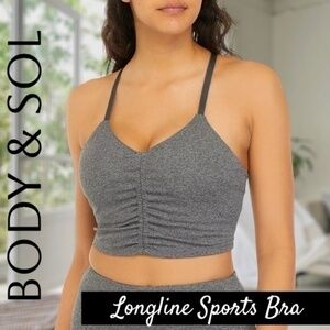 BODY & SOL Rouched Front Adjustable Strap Longline Sports Bra-Crop Top NWT/XXL